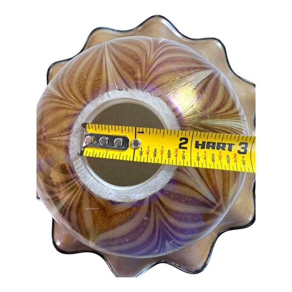 Vintage Large 15" Iridescent Pulled Feather Art Glass Lamp Shade Ruffled Edges - Picture 7 of 11